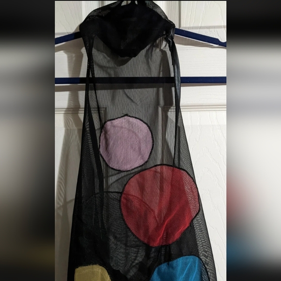 FINAL PRICE Claire Fleury Black Mesh Halter Mini Dress M/L Dots Club Clown Funky - Picture 3 of 7